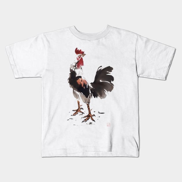 Rooster Stare Kids T-Shirt by Huluhua